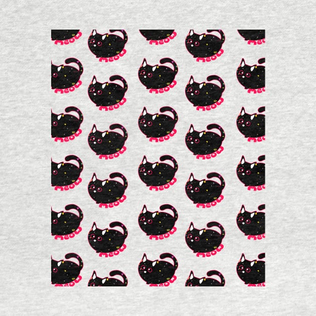 Meow Pattern with Repeating Black Cat by ArtMichalS